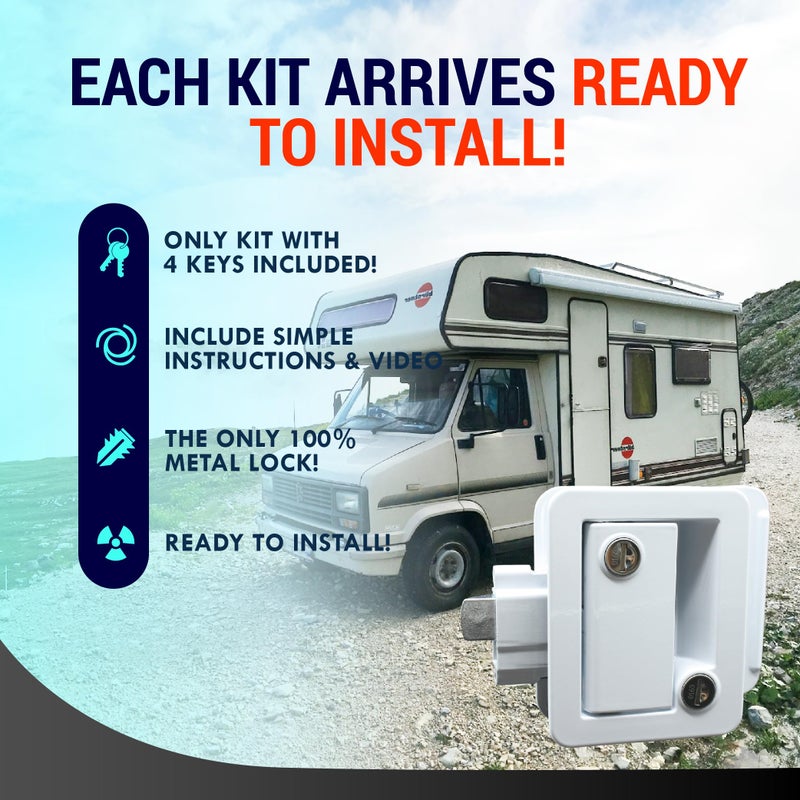 LATCH.IT White RV Door Lock Replacement | All Metal RV Door Handle Fits 2.75"x3.75" Holes | Trailer Door Latch with 4 Keys Included | RV Door Latch for Trailer, Camper, Fifth Wheel and More! - Image 5